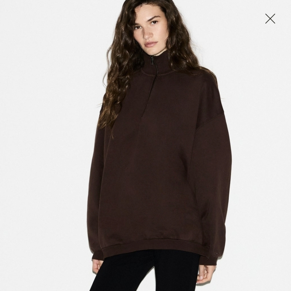 SKIMS Boyfriend Slouchy Fleece Half Zip Pullover Size:Medium Expresso - Picture 4 of 13